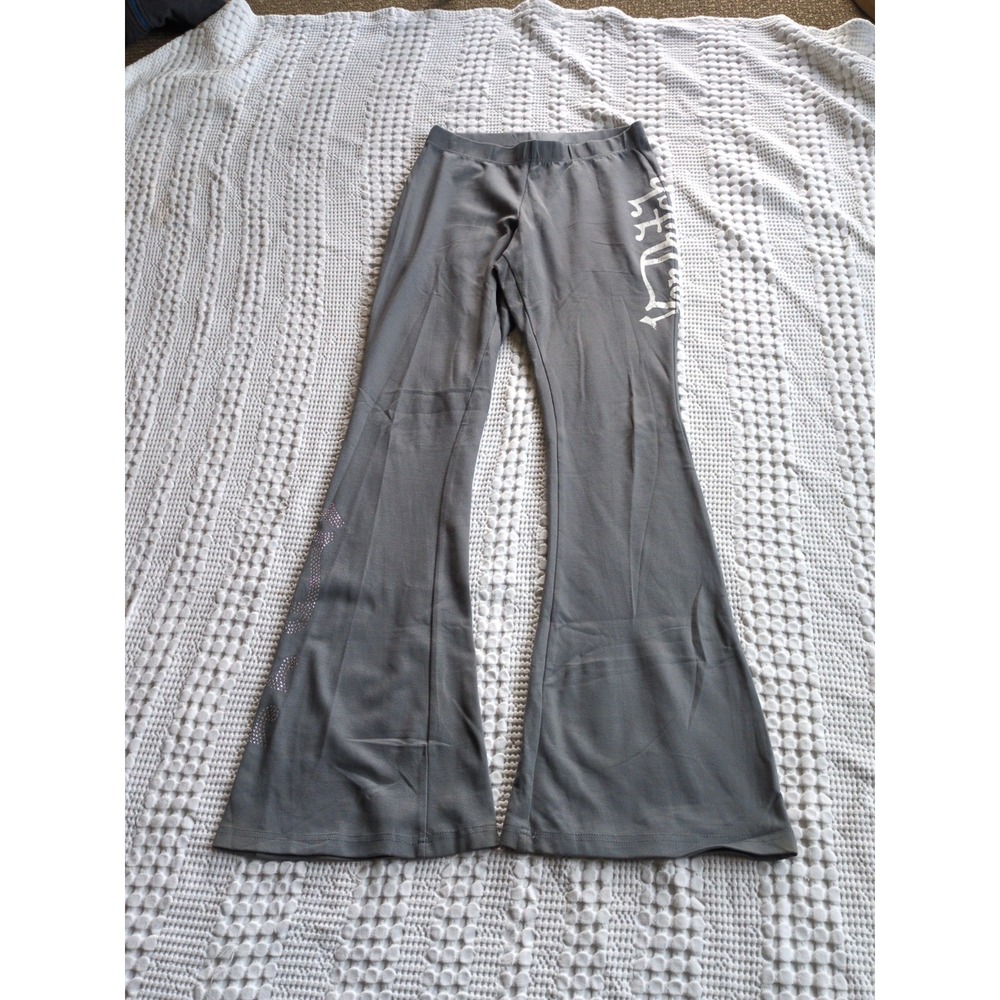 Von Dutch Flared Leg Y2K Low Rise Embellished Pants Leggings Medium Gray 26X31